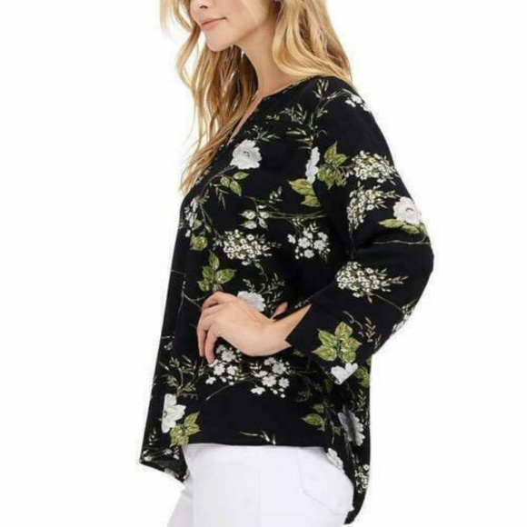 Fever Womens Blouse Top Black Multi-Color Floral - Picture 2 of 4